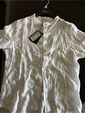 Italian made White Linen Button-Down Shirt